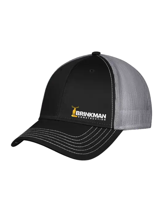 Black/Medium Dark Grey Mesh Trucker Cap Snap Back w/Brinkman Construction Logo