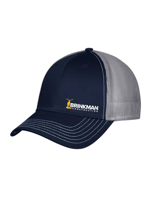 Navy & Grey Mesh Trucker Cap Snap Back w/Brinkman Construction Logo