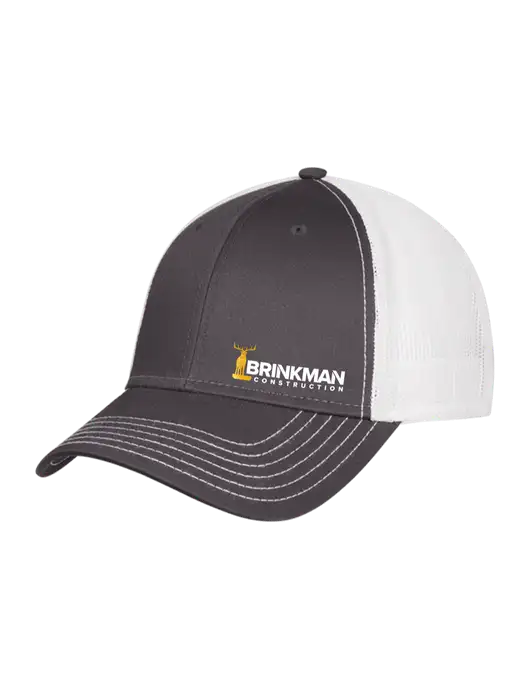 Dark Grey/White Mesh Trucker Cap Snap Back w/Brinkman Construction Logo