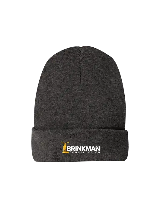 Recycled Charcoal Heather Beanie w/Brinkman Construction Logo