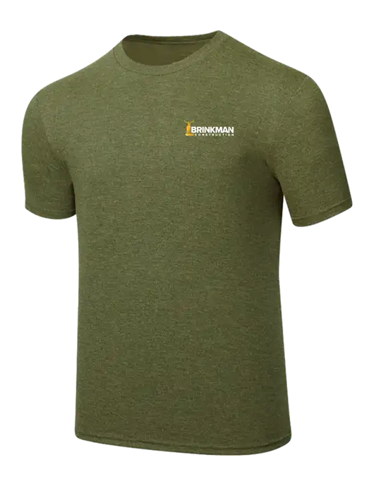 Simply Soft Military Green Frost 4.5oz Poly/Combed Ring Spun Cotton T-Shirt w/Brinkman Construction Logo
