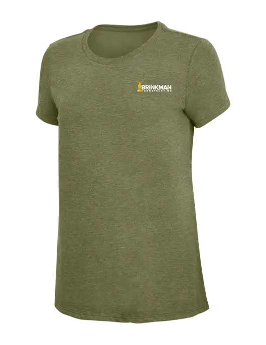 Womens Simply Soft Military Green Frost 4.5oz Poly/Combed Ring Spun Cotton T-Shirt
 w/Brinkman Construction Logo