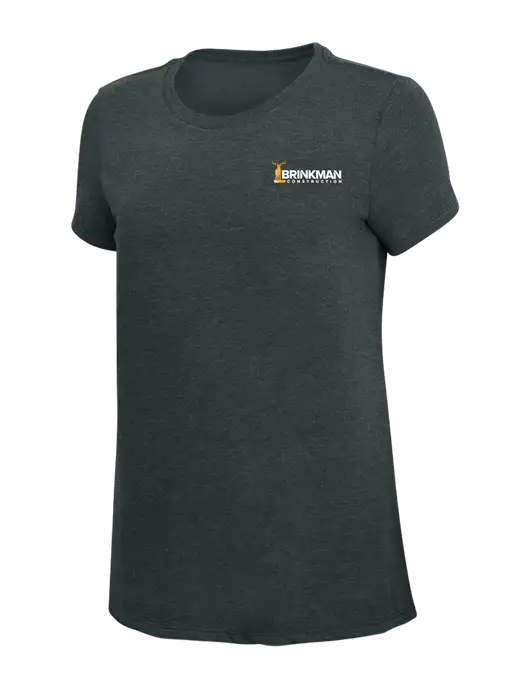 Womens Simply Soft Black Frost 4.5oz Poly/Combed Ring Spun Cotton T-Shirt w/Brinkman Construction Logo
