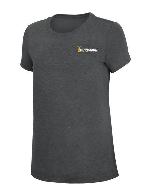 Womens Simply Soft Charcoal 4.5oz Poly/Combed Ring Spun Cotton T-Shirt w/Brinkman Construction Logo