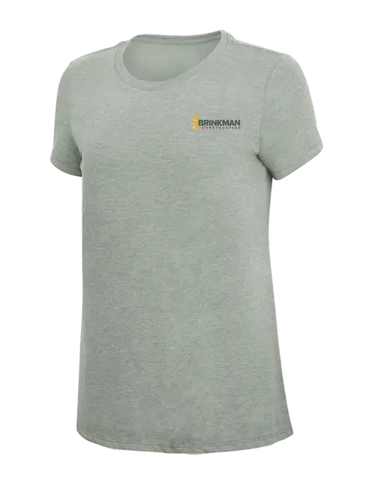 Womens Simply Soft Heathered Light Grey 4.5oz Poly/Combed Ring Spun Cotton T-Shirt w/Brinkman Construction Logo