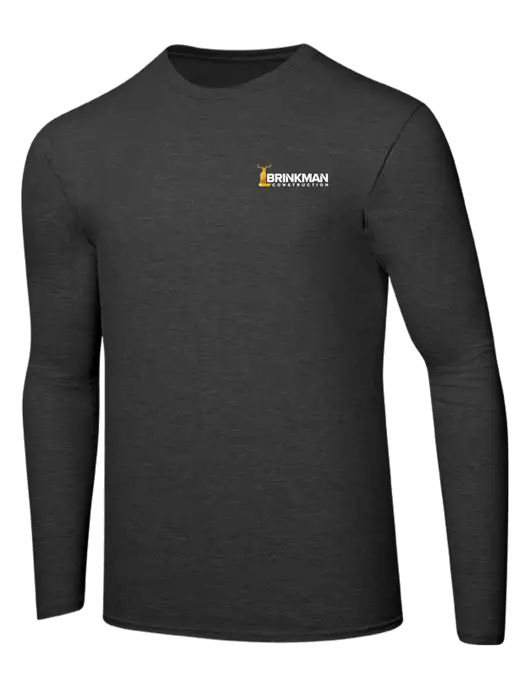 Ring Spun Dark Heather Grey 4.5 oz Long Sleeve T-Shirt w/Brinkman Construction Logo