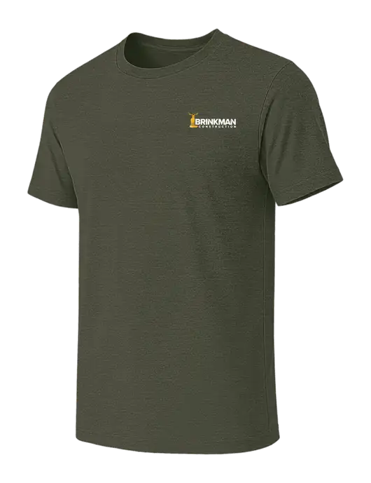 BELLA+CANVAS Heather Dark Military Green CVC Short Sleeve Tee w/Brinkman Construction Logo