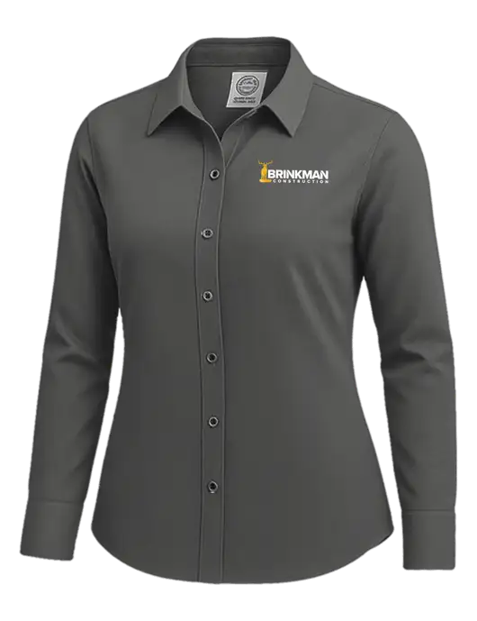 Brooks Brothers Womens Dark Grey Wrinkle-Free Stretch Nailhead Shirt w/Brinkman Construction Logo