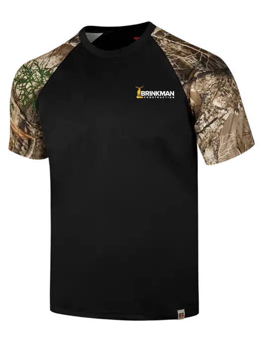 Russell Outdoors Black/Realtree Edge Camo Colorblock Performance T-Shirt w/Brinkman Construction Logo