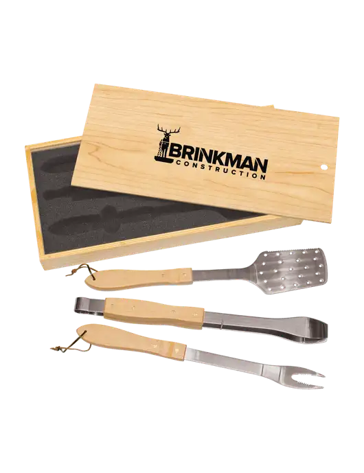 Wood BBQ Gift Set w/Brinkman Construction Logo