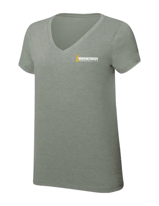 Womens Simply Soft V-Neck Heather Sage 4.5oz  Poly/Combed Ring Spun Cotton T-Shirt w/Brinkman Construction Logo