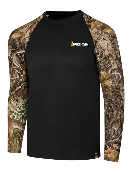 Russell Outdoors Black/Realtree Edge Camo Colorblock Performance Long Sleeve T-Shirt w/Brinkman Construction Logo