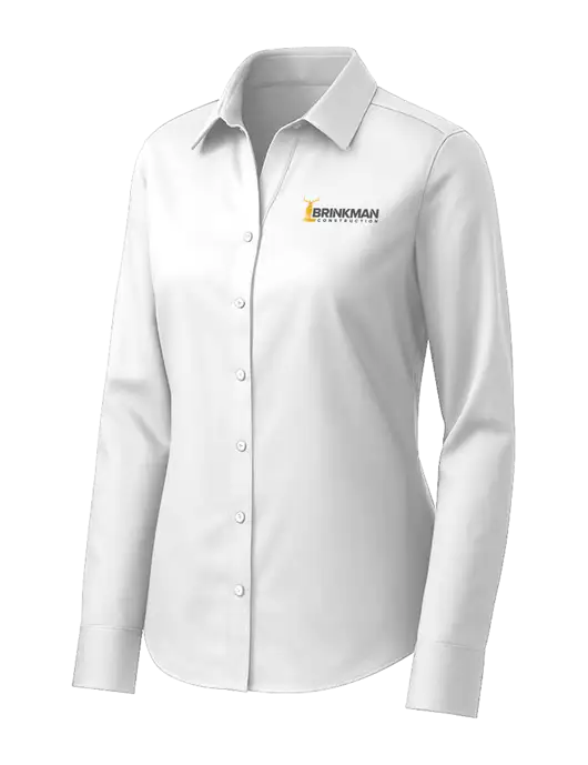 Brooks Brothers Womens White Wrinkle-Free Stretch Pinpoint Shirt w/Brinkman Construction Logo