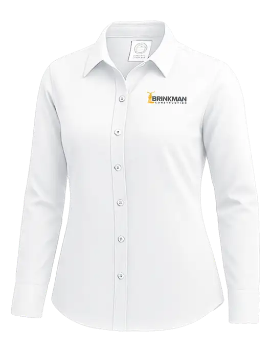 Brooks Brothers Womens White Wrinkle-Free Stretch Nailhead Shirt w/Brinkman Construction Logo