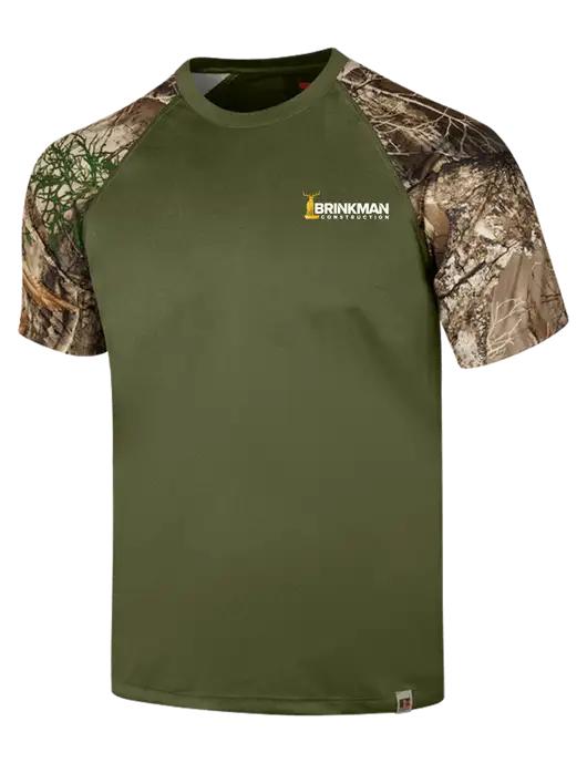 Russell Outdoors Olive/Realtree Edge Camo Colorblock Performance T-Shirt w/Brinkman Construction Logo