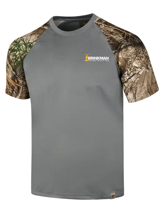 Russell Outdoors Medium Grey/Realtree Edge Camo Colorblock Performance T-Shirt w/Brinkman Construction Logo