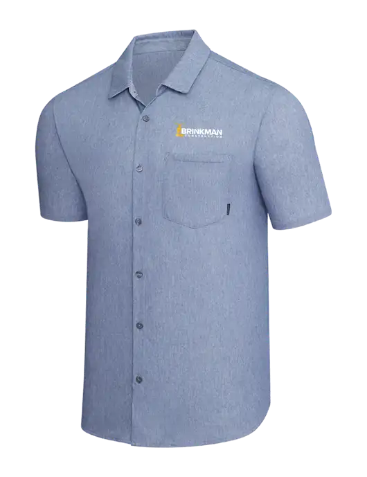 OGIO Slate Blue Heather Extend Short Sleeve Button Up Shirt w/Brinkman Construction Logo