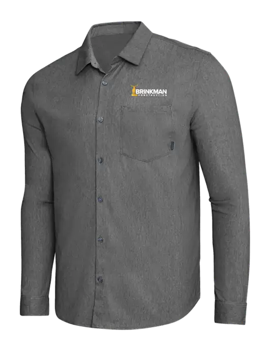 OGIO Dark Grey Heather Extend Long Sleeve Button Up Shirt w/Brinkman Construction Logo