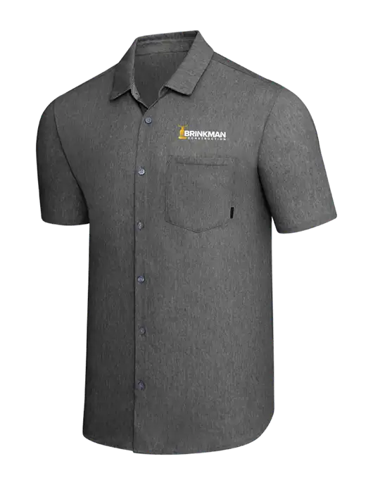 OGIO Dark Grey Heather Extend Short Sleeve Button Up Shirt w/Brinkman Construction Logo