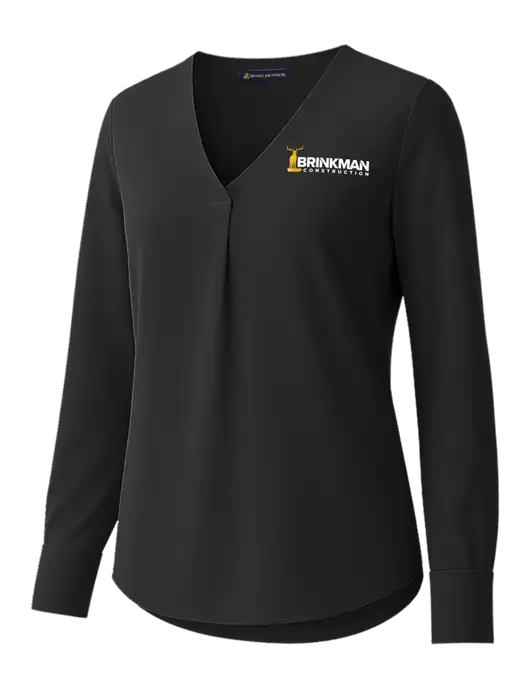 Brooks Brothers Womens Black Open-Neck Satin Blouse  w/Brinkman Construction Logo