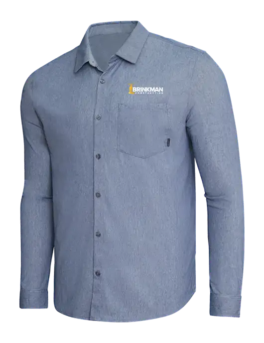 OGIO Slate Blue Heather Extend Long Sleeve Button Up Shirt w/Brinkman Construction Logo
