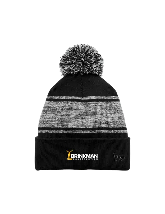 New Era Black/Charcoal Knit Chilled Pom Beanie w/Brinkman Construction Logo