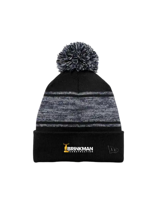 New Era Black/Navy Knit Chilled Pom Beanie w/Brinkman Construction Logo