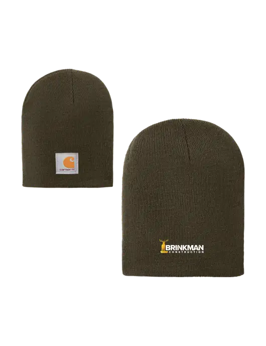 Carhartt Dark Olive Green Acrylic Knit Hat w/Brinkman Construction Logo