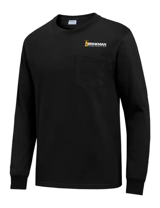 Black Long Sleeve Heavyweight 6.1 oz Pocket T-Shirt w/Brinkman Construction Logo