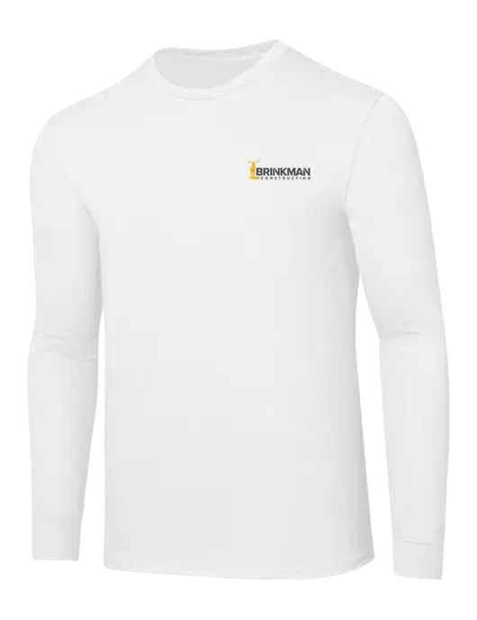 Core Blend White Long Sleeve Tee w/Brinkman Construction Logo