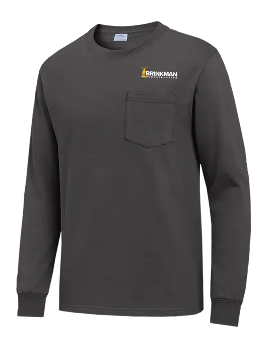 Charcoal Long Sleeve Heavyweight 6.1 oz Pocket T-Shirt w/Brinkman Construction Logo