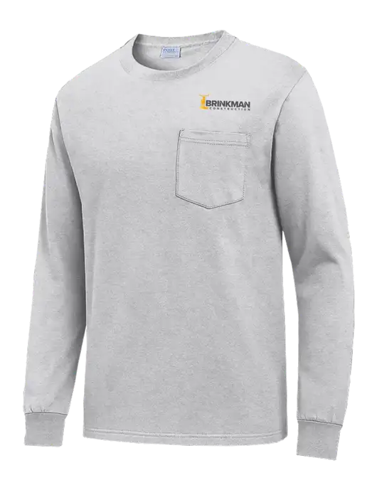 Light Grey Heather Long Sleeve Heavyweight 6.1 oz Pocket T-Shirt w/Brinkman Construction Logo