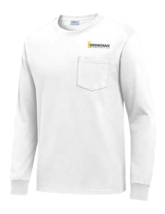 White Long Sleeve Heavyweight 6.1 oz Pocket T-Shirt w/Brinkman Construction Logo