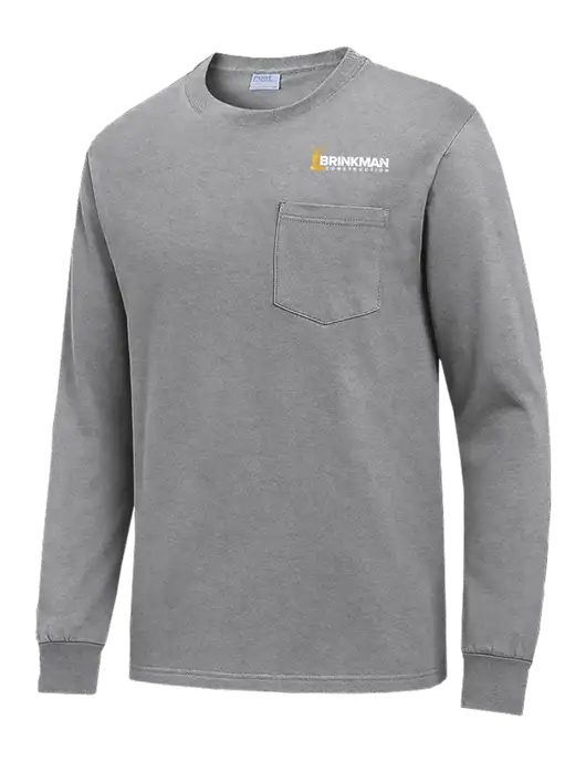 Medium Grey Heather Long Sleeve Heavyweight 6.1 oz Pocket T-Shirt w/Brinkman Construction Logo