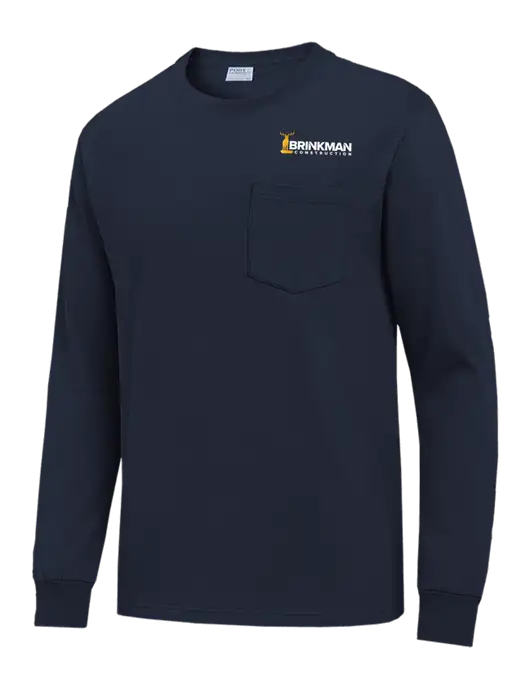 Navy Long Sleeve Heavyweight 6.1 oz Pocket T-Shirt w/Brinkman Construction Logo