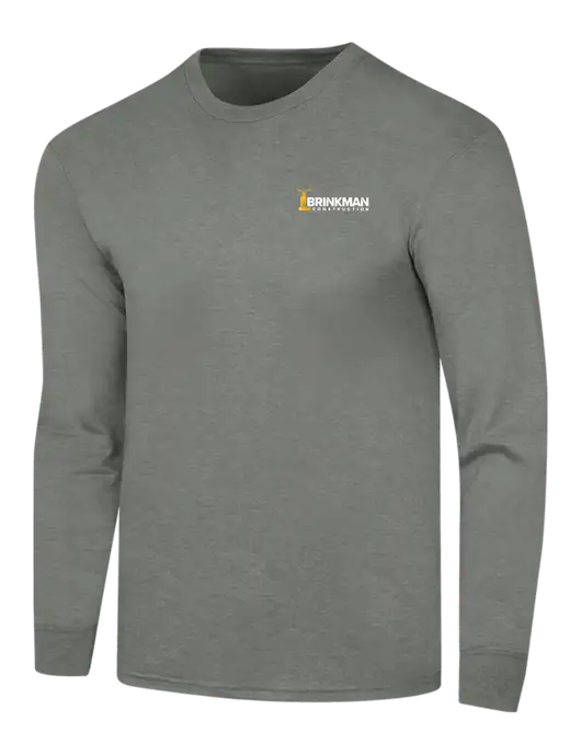 Simply Soft Long Sleeve Heathered Charcoal 4.5 oz, Poly/Combed Ring Spun Cotton T-Shirt w/Brinkman Construction Logo