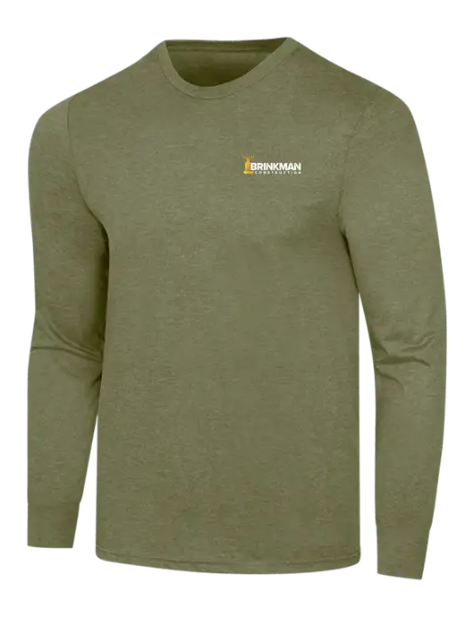 Simply Soft Long Sleeve Military Green Frost 4.5 oz, Poly/Combed Ring Spun Cotton T-Shirt w/Brinkman Construction Logo