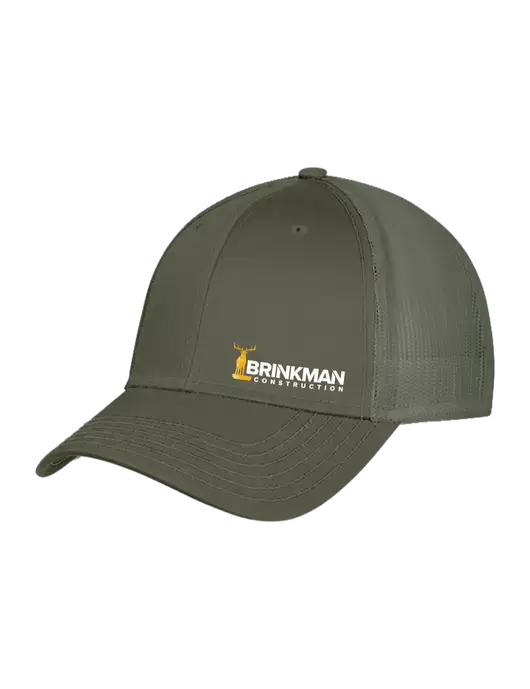 Olive Green Mesh Trucker Cap Snap Back w/Brinkman Construction Logo
