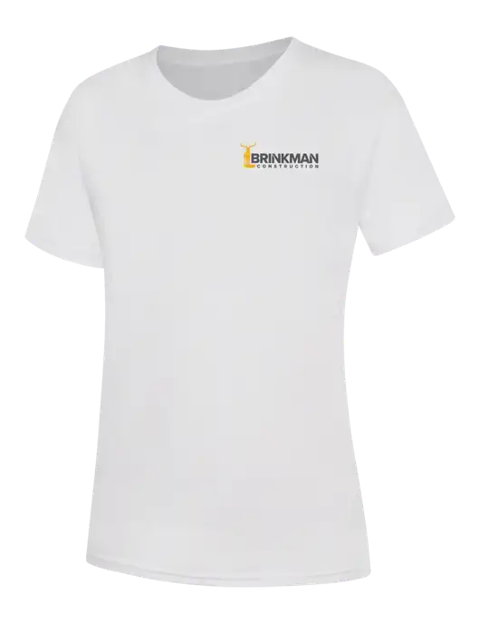 Womens White Core Blend Tee w/Brinkman Construction Logo