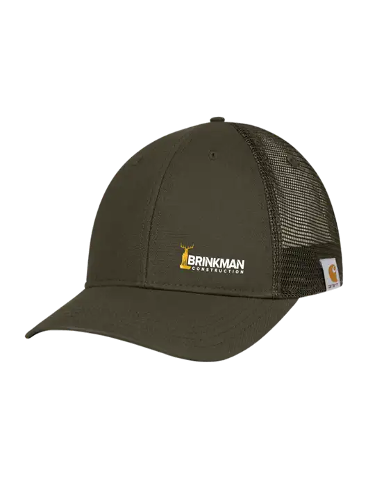 Carhartt Dark Olive Canvas Trucker Cap w/Brinkman Construction Logo