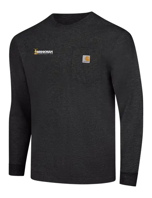 Carhartt Dark Grey Heather Workwear Pocket Long Sleeve T-Shirt w/Brinkman Construction Logo