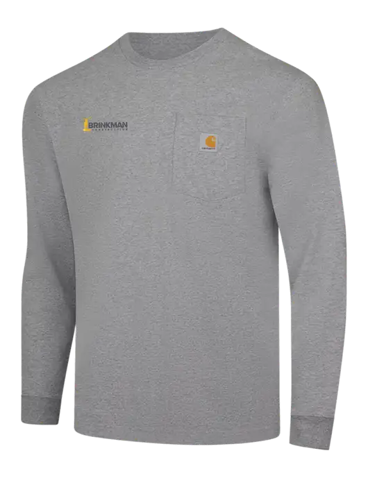 Carhartt Light Grey Heather Workwear Pocket Long Sleeve T-Shirt w/Brinkman Construction Logo