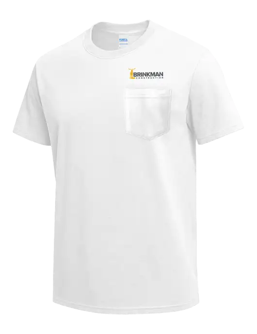 White Heavyweight 6.1 oz Pocket T-Shirt w/Brinkman Construction Logo