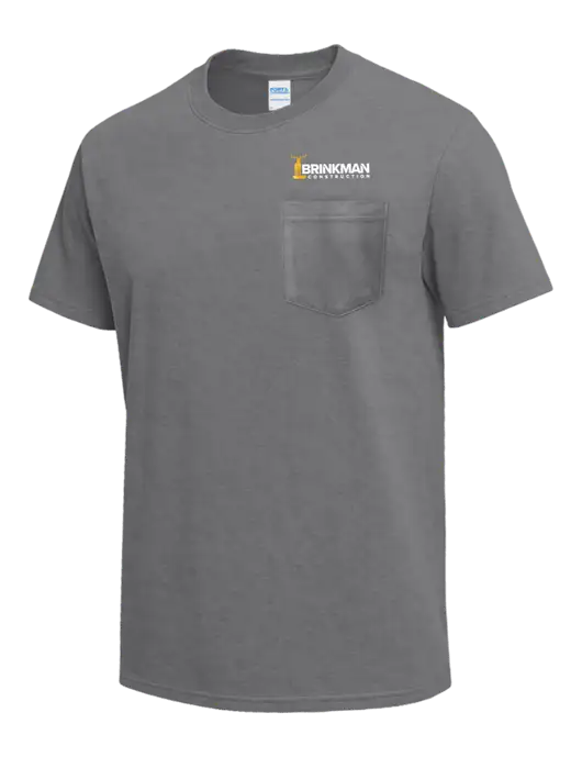 Medium Grey Heather Heavyweight 6.1 oz Pocket T-Shirt w/Brinkman Construction Logo