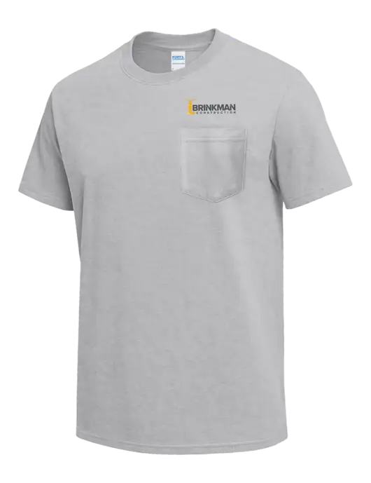 Light Grey Heather Heavyweight 6.1 oz Pocket T-Shirt w/Brinkman Construction Logo