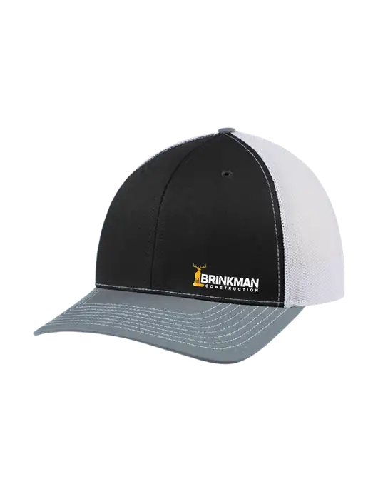 Richardson Adjustable Snapback Original 112 Trucker Cap Black/Light Heather Grey/White Mesh w/Brinkman Construction Logo