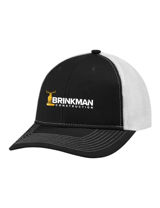 Snapback Ponytail Trucker Cap Black w/White Mesh w/Brinkman Construction Logo