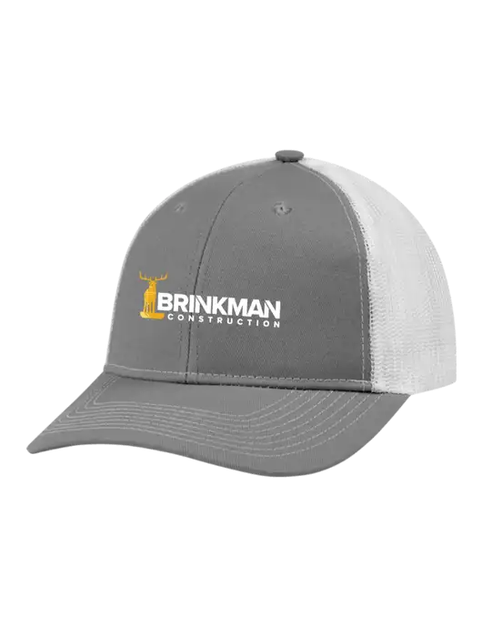 Snapback Ponytail Trucker Cap Light Medium Heather Grey w/White Mesh w/Brinkman Construction Logo