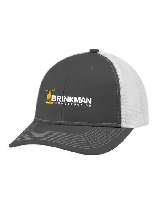 Snapback Ponytail Trucker Cap Dark Grey w/White Mesh w/Brinkman Construction Logo
