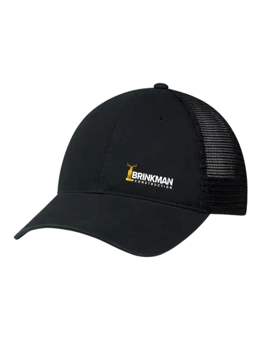 Richardson 111 Garment Washed Trucker Cap Black w/Black Mesh w/Brinkman Construction Logo